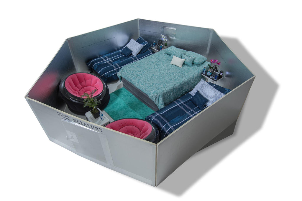 The meme is a picture of a room with a bed, two chairs, and a small table in the center, but the entire room is a giant, inflated, inflatable "room" (like a large, plastic bubble) that's meant to be a "bed in a box" type of situation. The text "I can sleep in a room the size of a car" appears on the image.